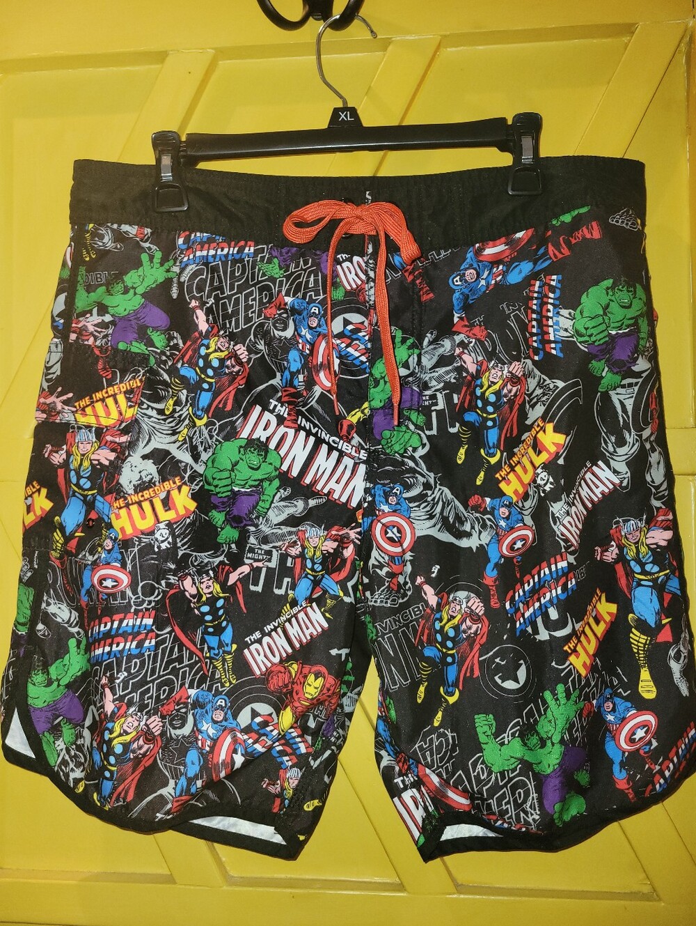 Marvel Black Shorts with Multicolor Hero Print